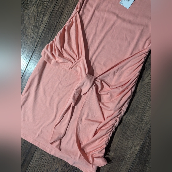 LILLUSORY Womens Front Wrap Short Sleeve Ruched T Shirt Dress Peach Coral Small - Picture 3 of 11